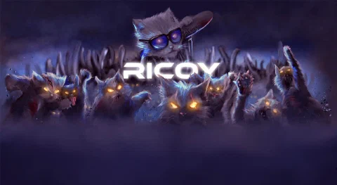 Banner de Ricoy con su gato y una multitud de gatos de ojos brillantes